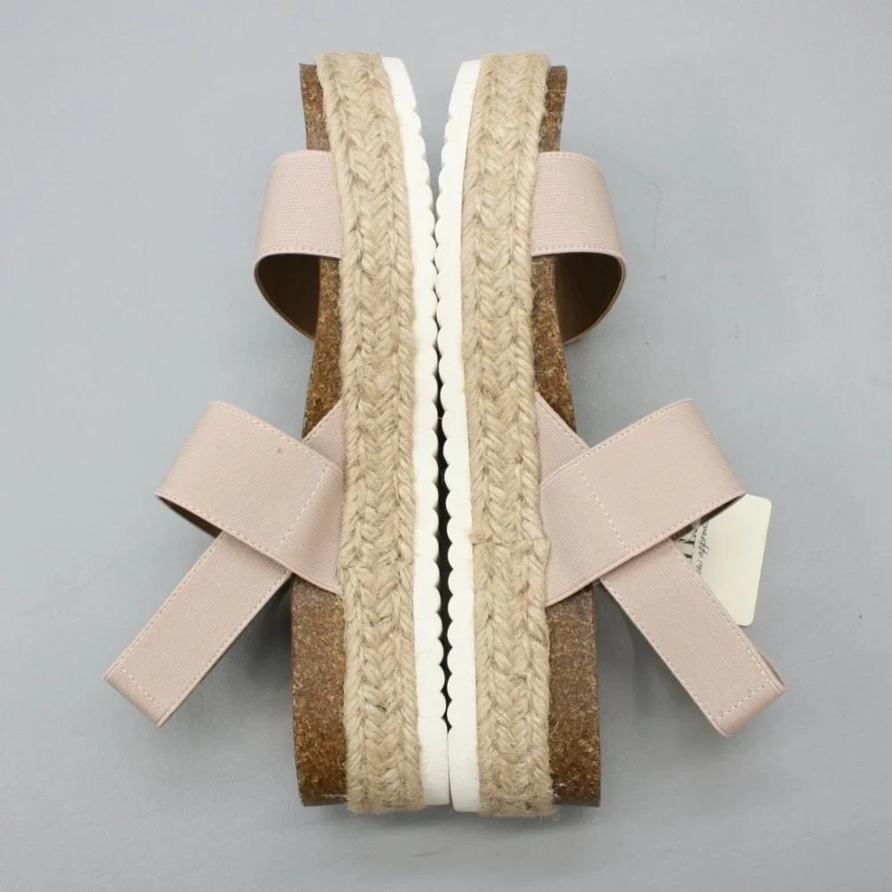ana Ladies 9 Coy Nude/Tan A New Approach Platform Elastic Slingback Jute Sandals - Picture 10 of 10